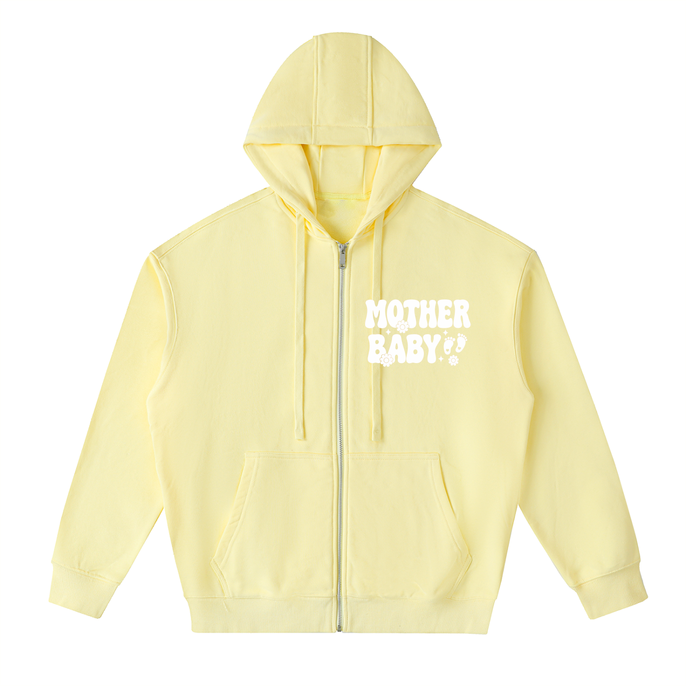 Mother Baby White Text - Adult Unisex Drop-Shoulder Zip Up Hoodie
