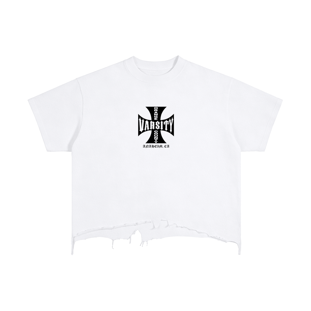 CHOPPERS OC VARSITY-adult unisex Vintage Wash Boxy Distressed Hem T-Shirt
