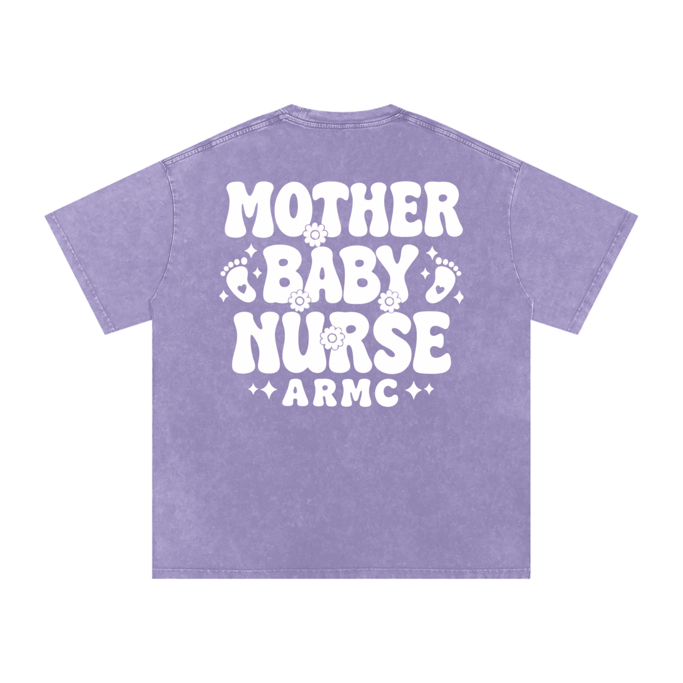 Mother Baby White Text- Adult Unisex Snow Washed Oversized Cotton T-Shirt