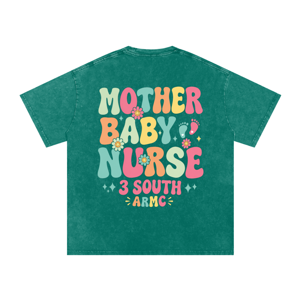 3 South Mother Baby- adult unisex Snow Washed Oversized Cotton T-Shirt