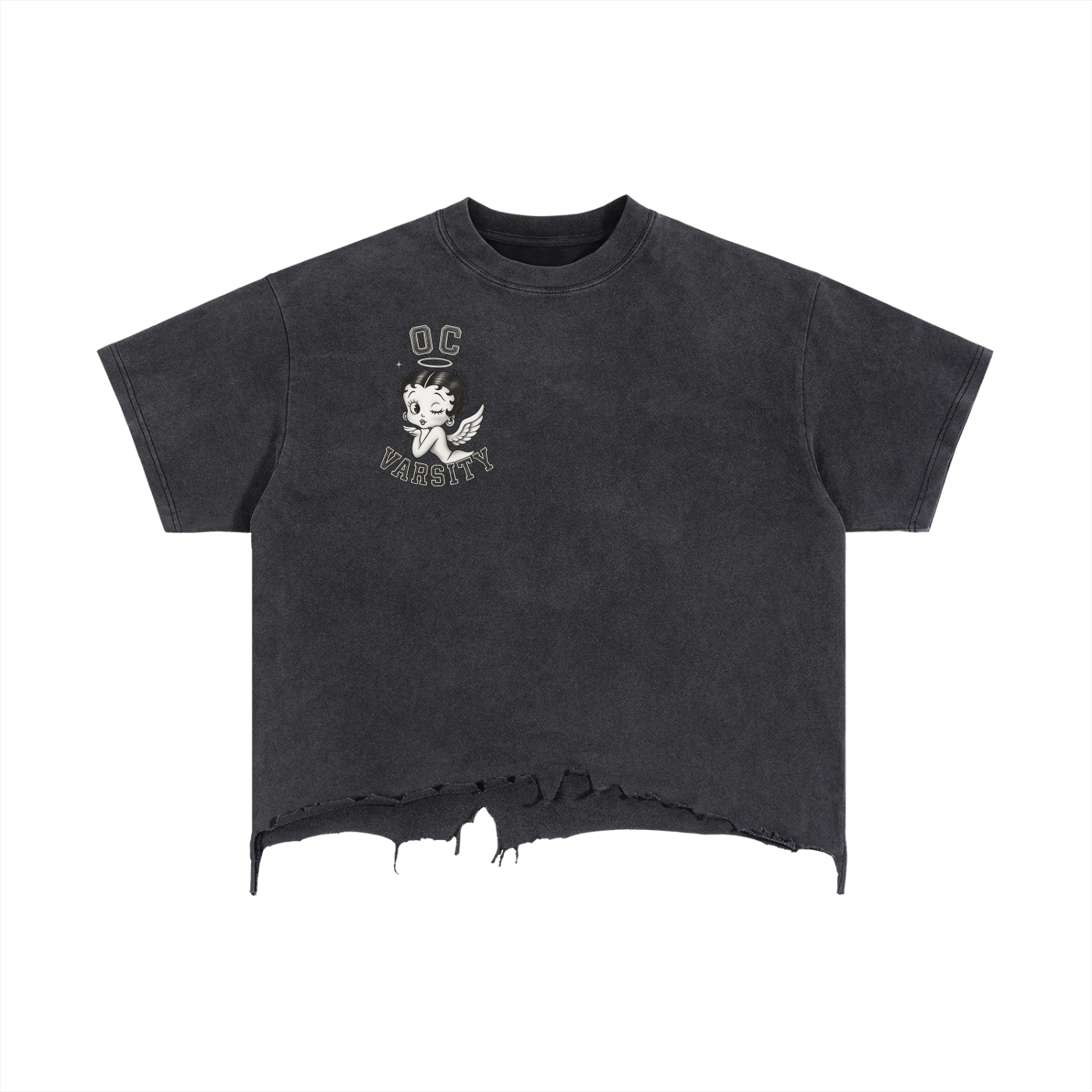 Angel Betty OC VARSITY- adult unisex Vintage Wash Boxy Distressed Hem T-Shirt