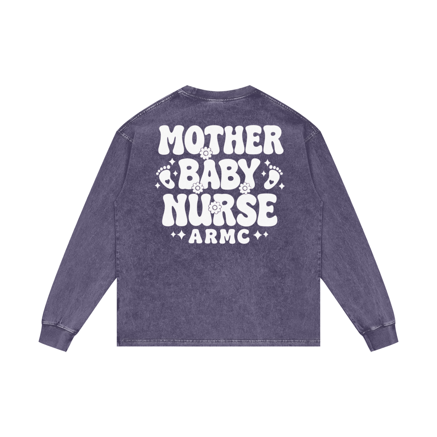 Mother Baby White Lettering- Adult Unisex Acid Wash Oversize Long Sleeve T-Shirt