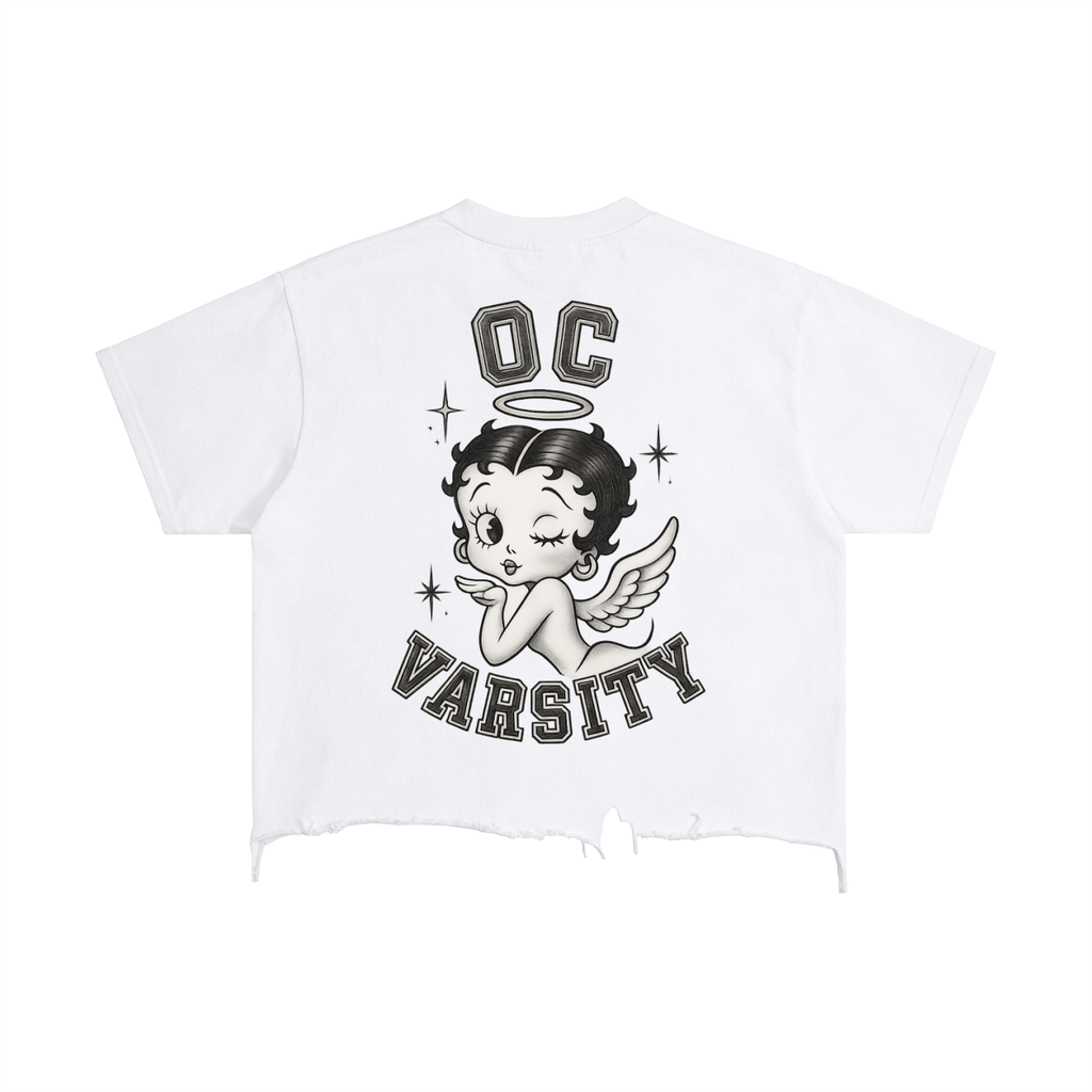 Angel Betty OC VARSITY- adult unisex Vintage Wash Boxy Distressed Hem T-Shirt
