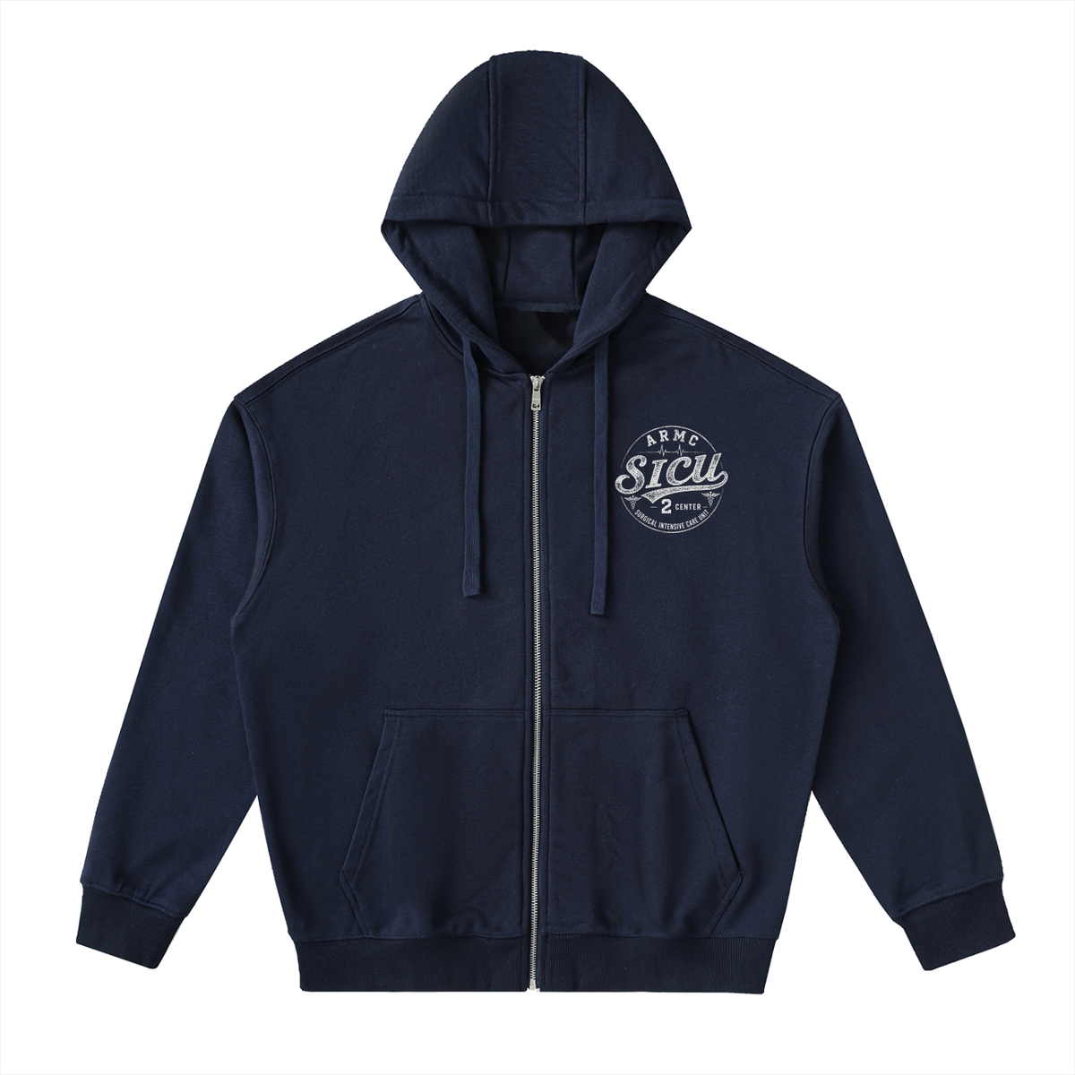 2 Center SICU- adult unisex Drop-Shoulder Zip Up Hoodie