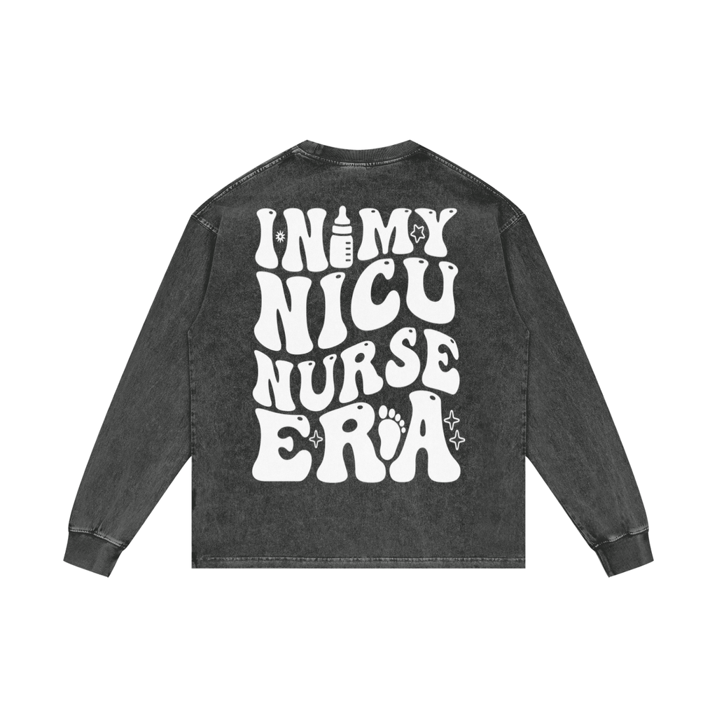 NICU- adult unisex Acid Wash Oversize Long Sleeve T-Shirt