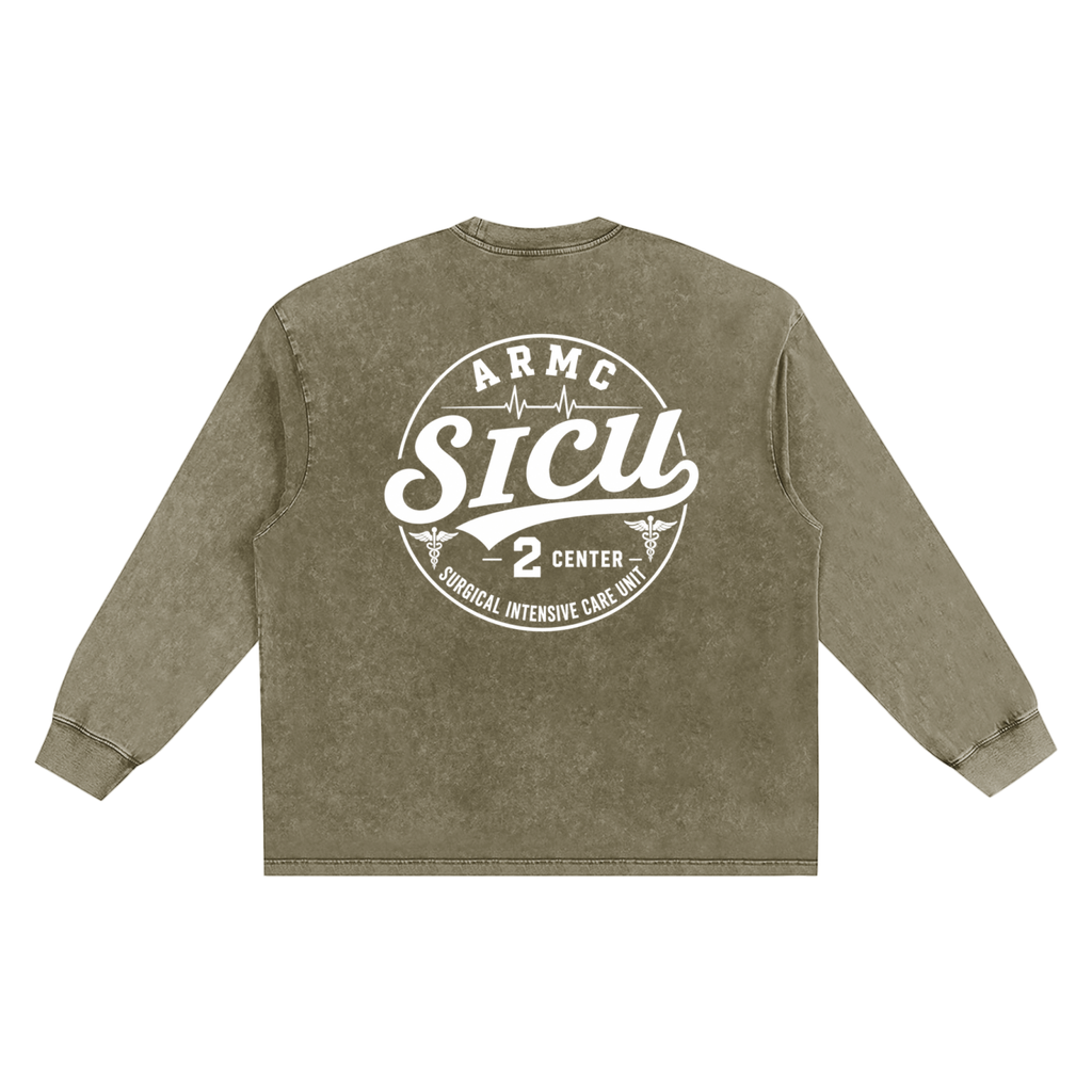 2 South SICU- adult unisex Snow Washed Frayed Edge T-Shirt