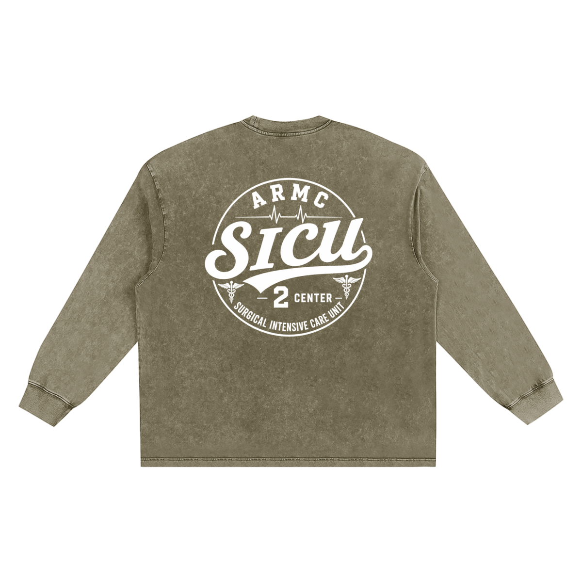 2 South SICU- adult unisex Snow Washed Frayed Edge T-Shirt