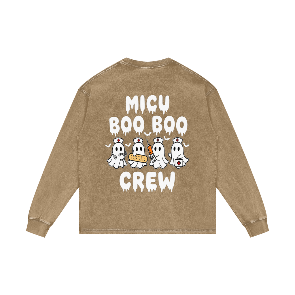 4 North BOO BOO CREW-adult unisex Acid Wash Oversize Long Sleeve T-Shirt