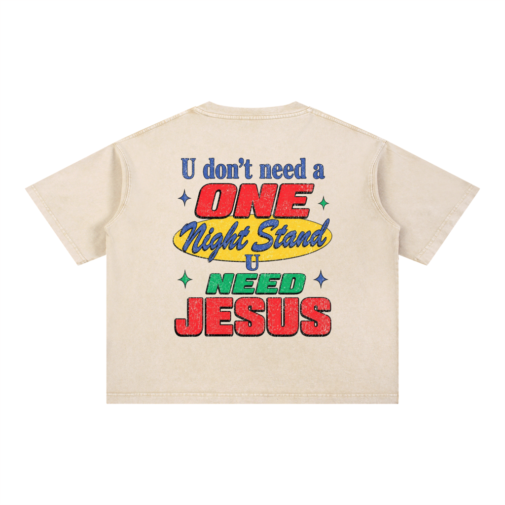 U need Jesus OC Varsity- adult unisex Mineral Wash Boxy Cotton T-Shirt