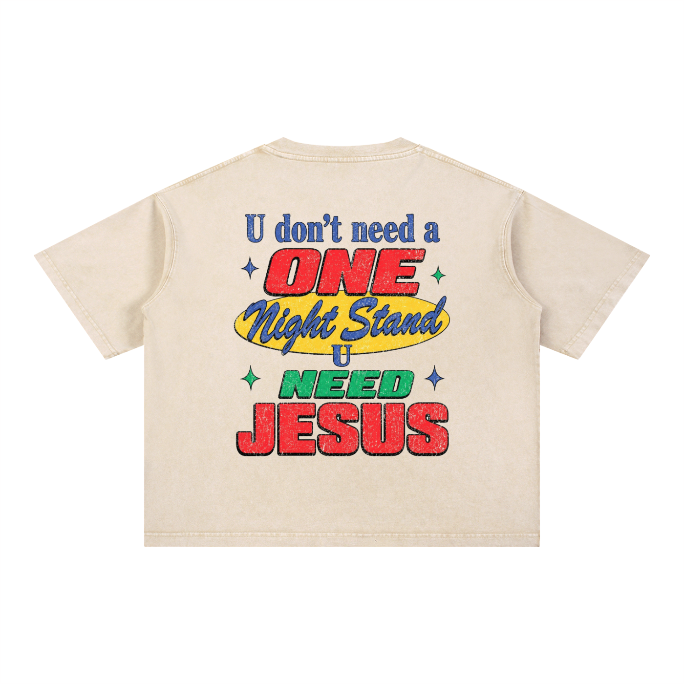 U need Jesus OC Varsity- adult unisex Mineral Wash Boxy Cotton T-Shirt