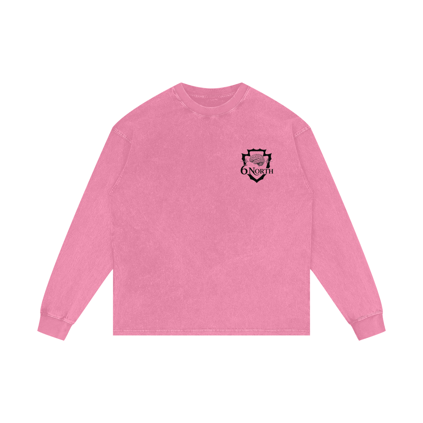 6 North Black Lettering - Acid Wash Oversize Long Sleeve T-Shirt