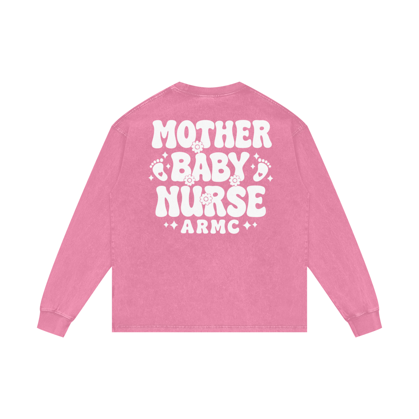 Mother Baby White Lettering- Adult Unisex Acid Wash Oversize Long Sleeve T-Shirt