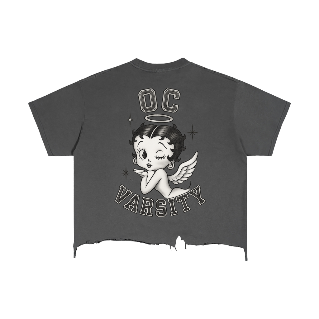 Angel Betty OC VARSITY- adult unisex Vintage Wash Boxy Distressed Hem T-Shirt