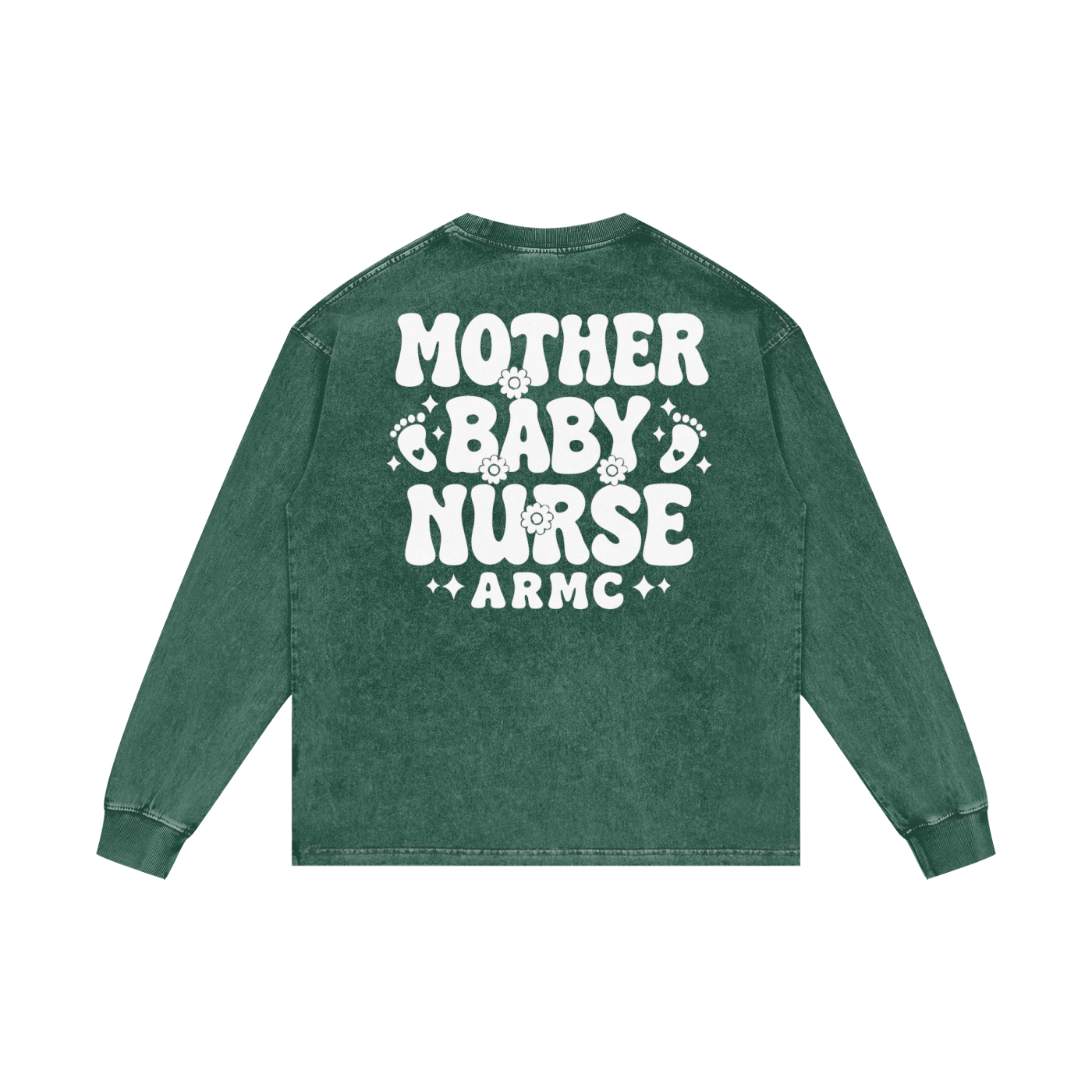 Mother Baby White Lettering- Adult Unisex Acid Wash Oversize Long Sleeve T-Shirt
