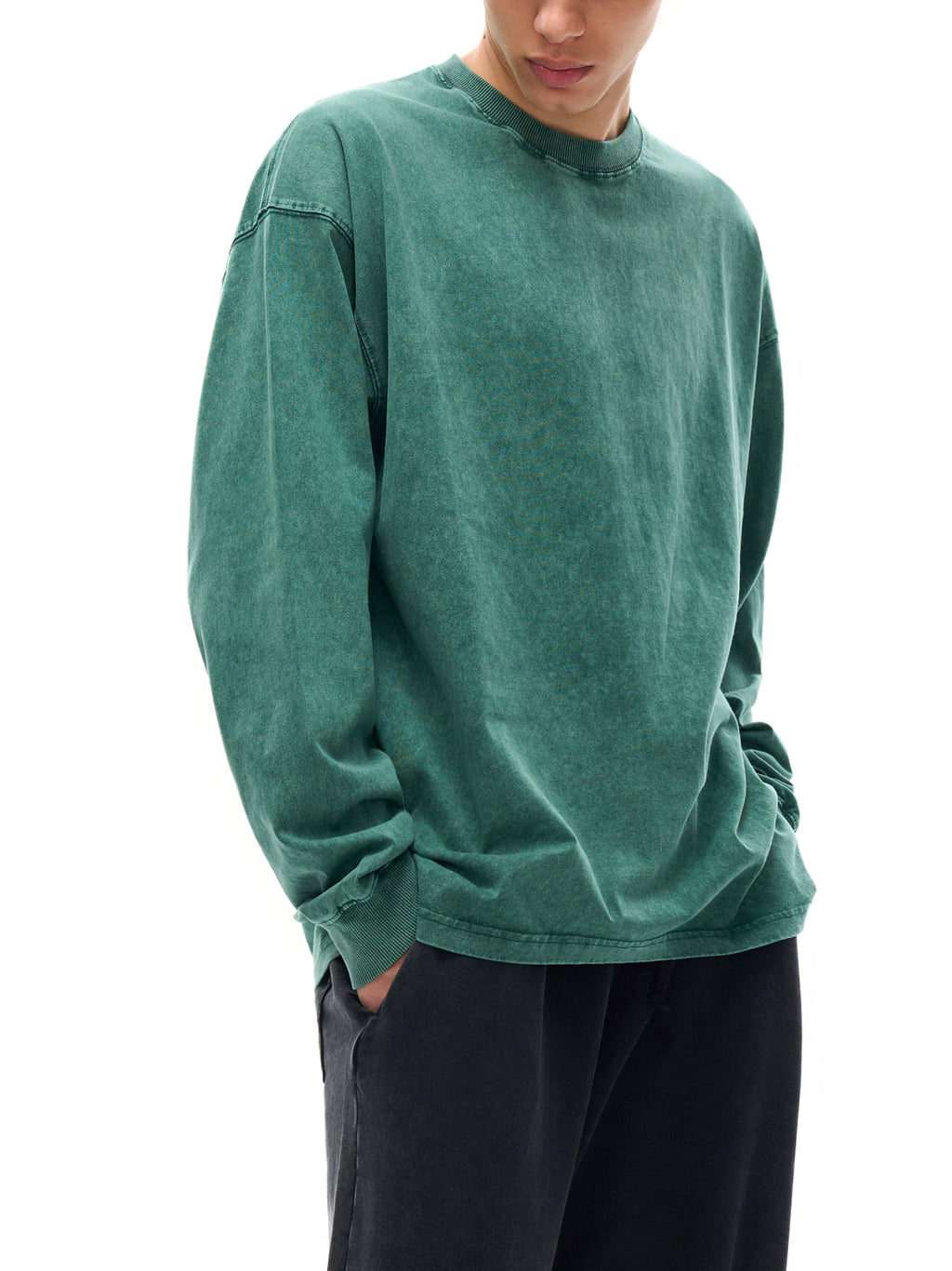 6 North Black Lettering - Acid Wash Oversize Long Sleeve T-Shirt