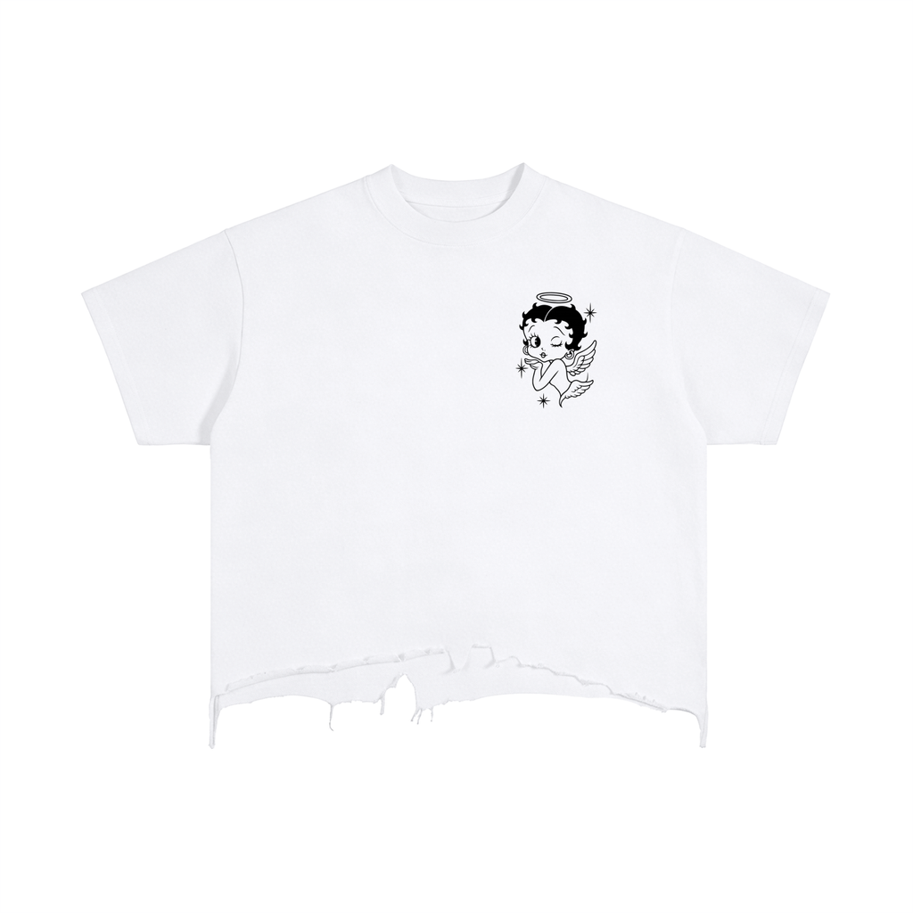 “Betty Boop black & white”- adult unisex Vintage Wash Boxy Distressed Hem T-Shirt