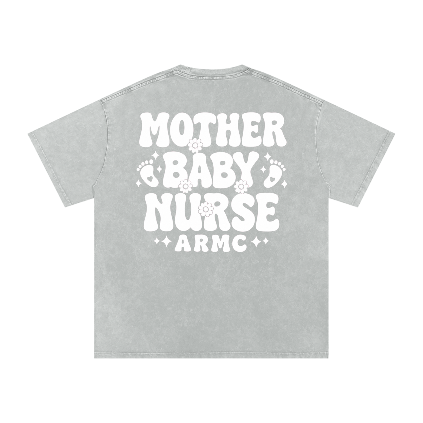 Mother Baby White Text- Adult Unisex Snow Washed Oversized Cotton T-Shirt