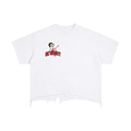 “OC VARSITY Betty Boop white shirt”- adult unisex Vintage Wash Boxy Distressed Hem T-Shirt