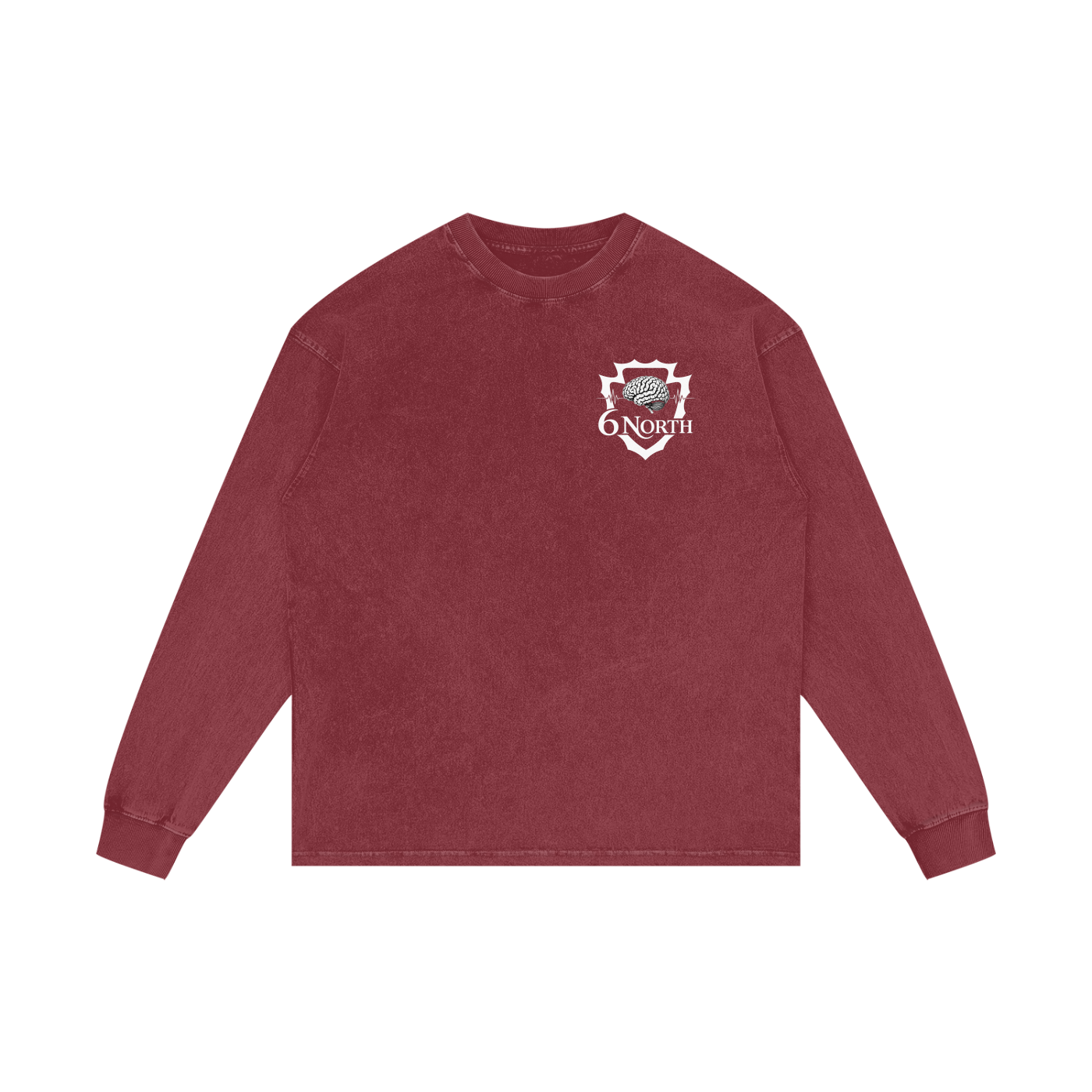 6 North White Lettering - Acid Wash Oversize Long Sleeve T-Shirt