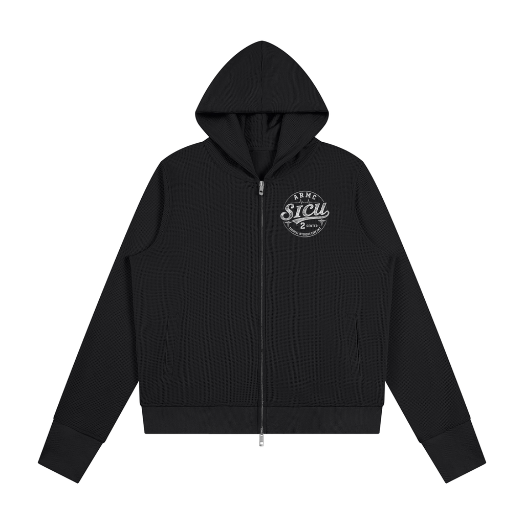 2 center- Women's Waffle Full Zip Hoodie