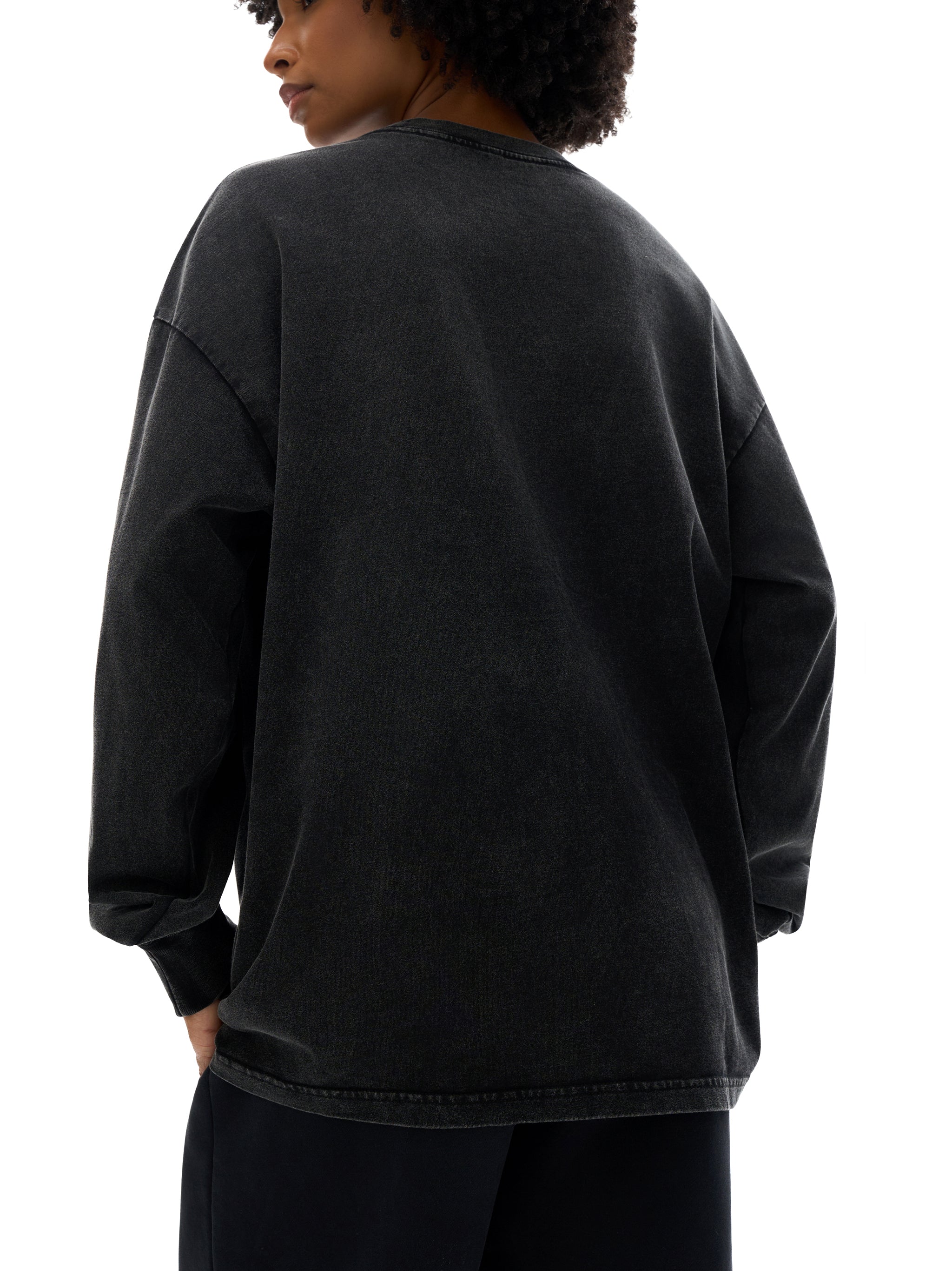 6 North Black Lettering - Acid Wash Oversize Long Sleeve T-Shirt