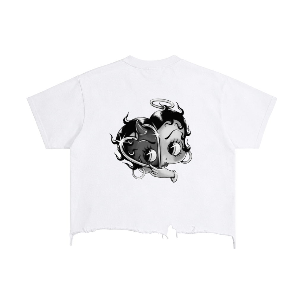 “Betty Boop black & white”- adult unisex Vintage Wash Boxy Distressed Hem T-Shirt