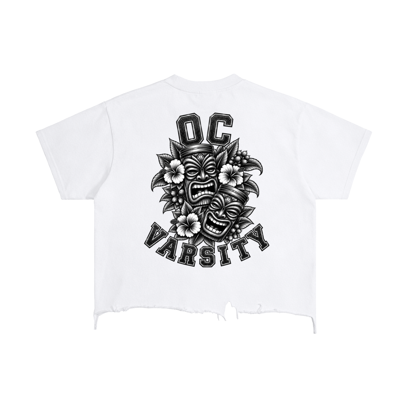 “Tiki Tiki OC VARSITY”- adult unisex Vintage Wash Boxy Distressed Hem T-Shirt