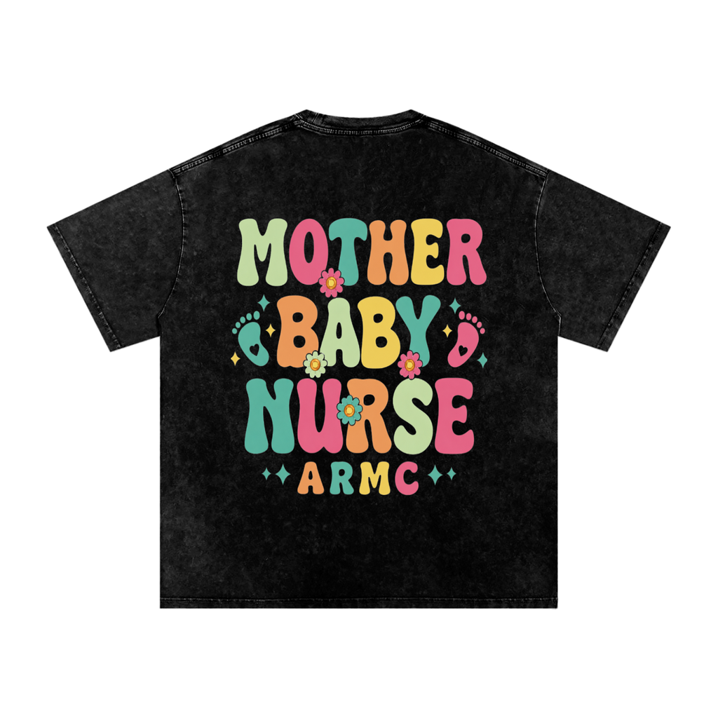 Mother Baby Multicolor- Adult Unisex Snow Washed Oversized Cotton T-Shirt