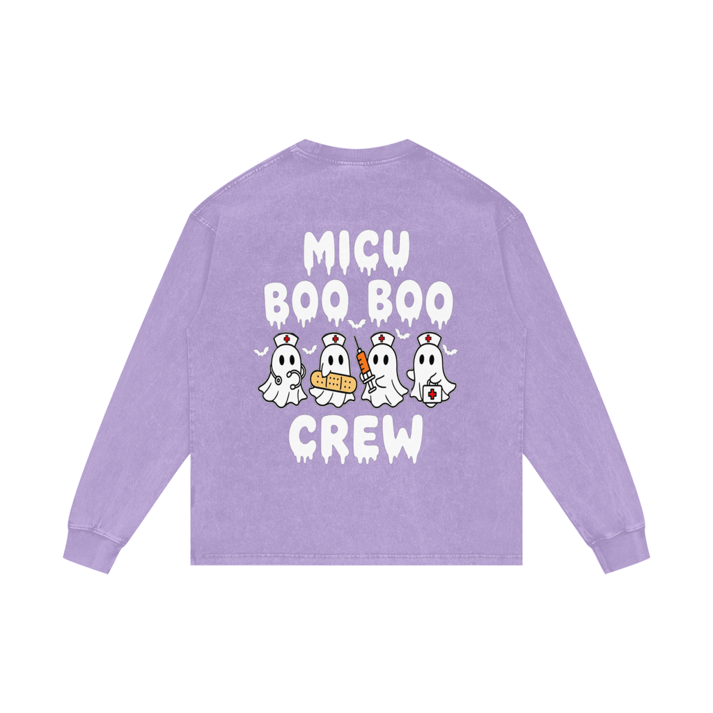 4 North BOO BOO CREW-adult unisex Acid Wash Oversize Long Sleeve T-Shirt