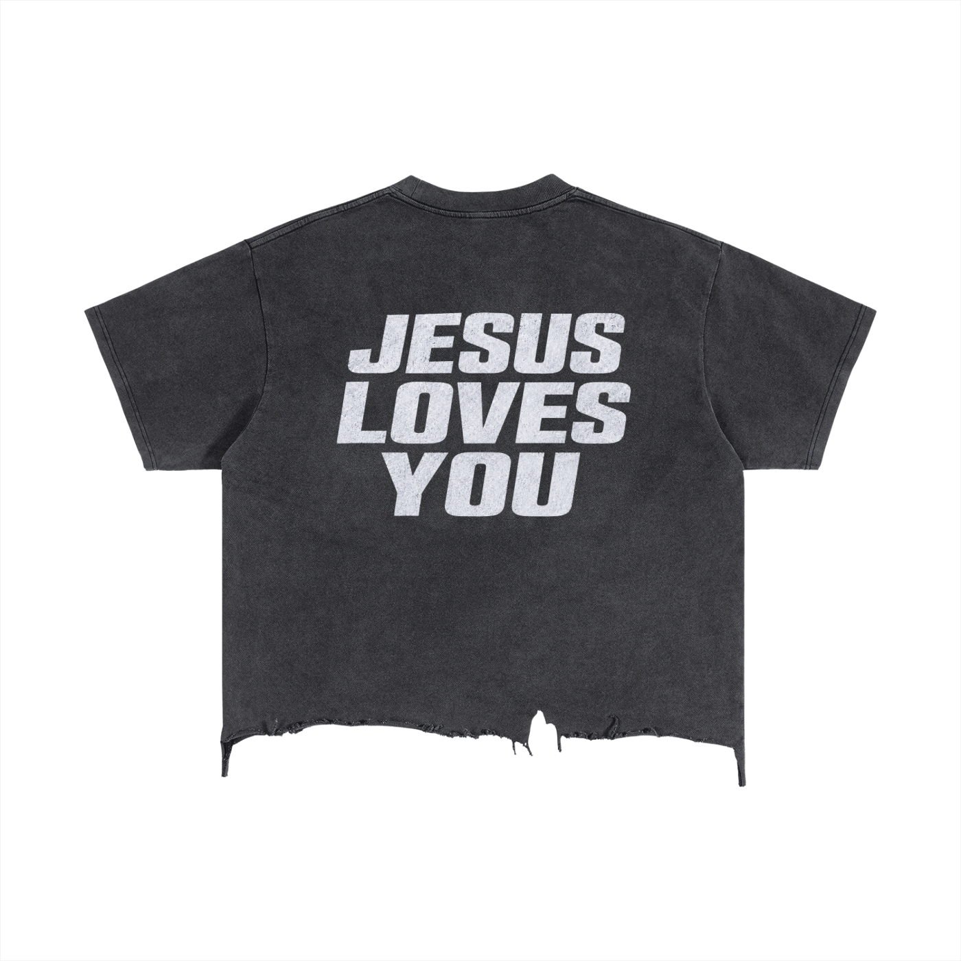 Jesus Loves You- adult unisex Vintage Wash Boxy Distressed Hem T-Shirt