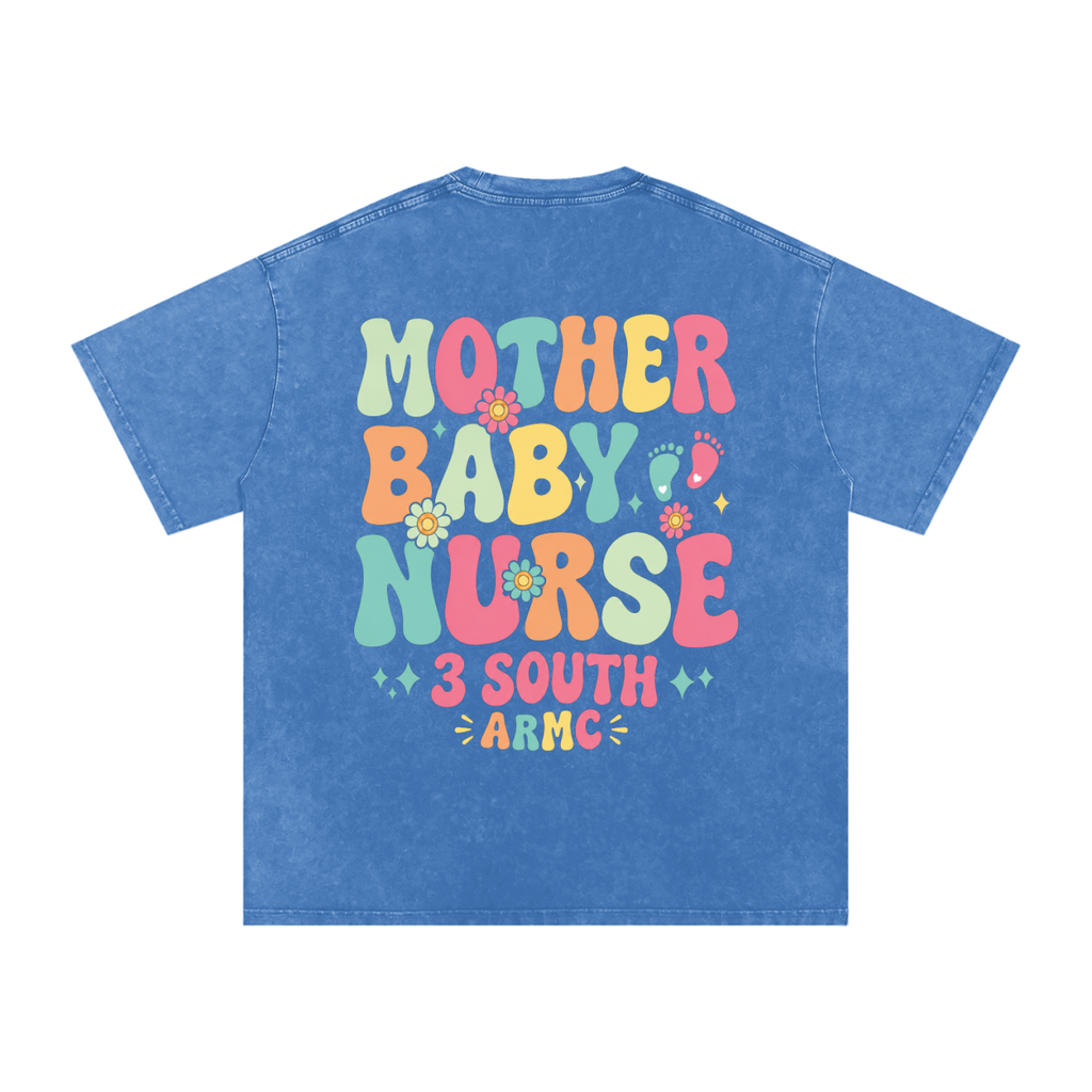 3 South Mother Baby- adult unisex Snow Washed Oversized Cotton T-Shirt