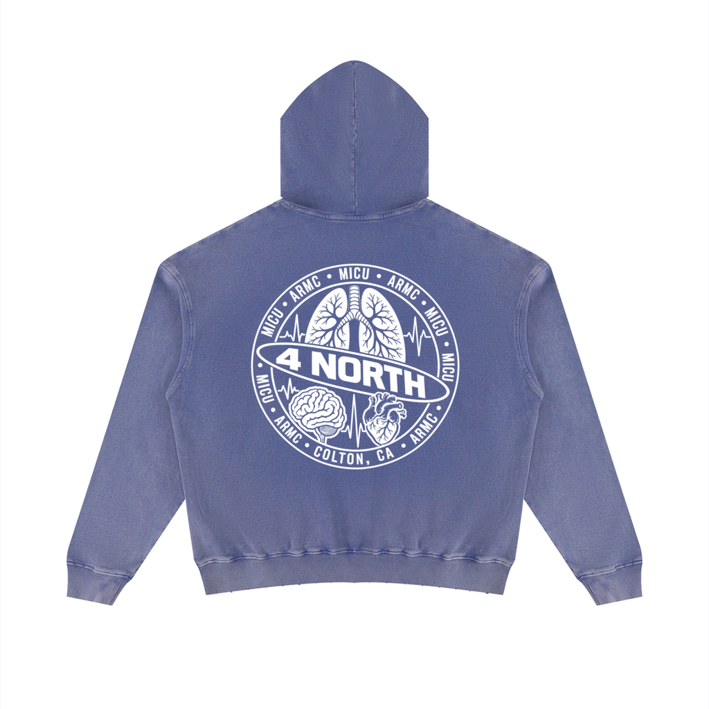 4 North-adult unisex Mineral Wash Distressed Hoodie