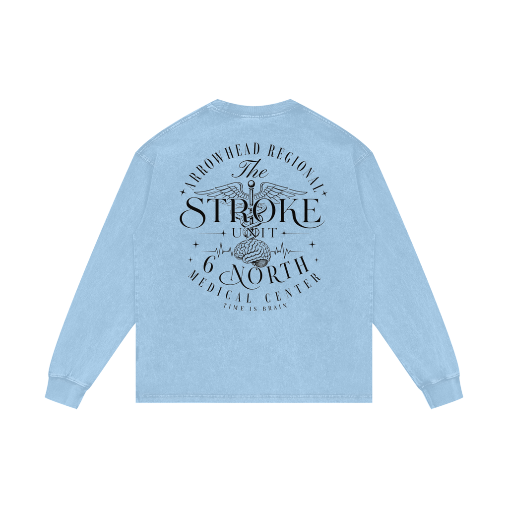 6 North Black Lettering - Acid Wash Oversize Long Sleeve T-Shirt