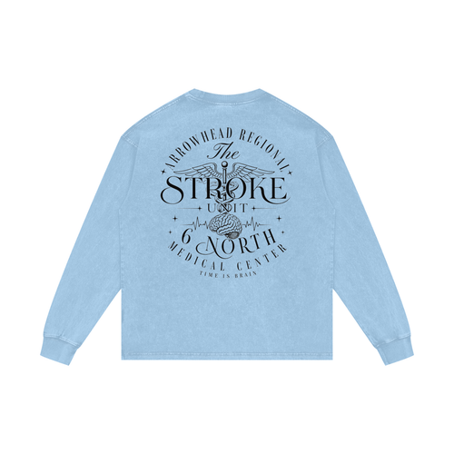 6 North Black Lettering - Acid Wash Oversize Long Sleeve T-Shirt