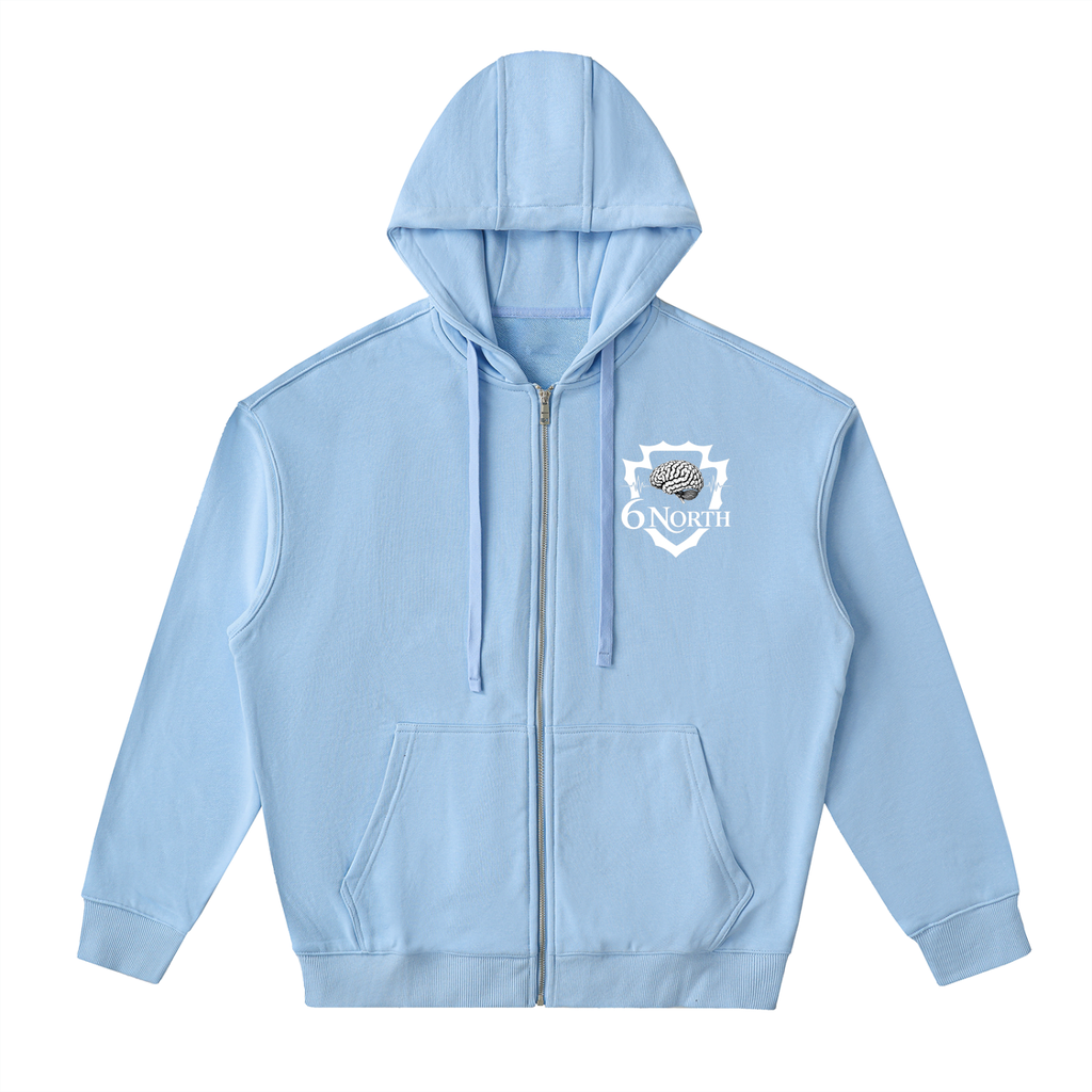 6 North white lettering- adult unisex Drop-Shoulder Zip Up Hoodie