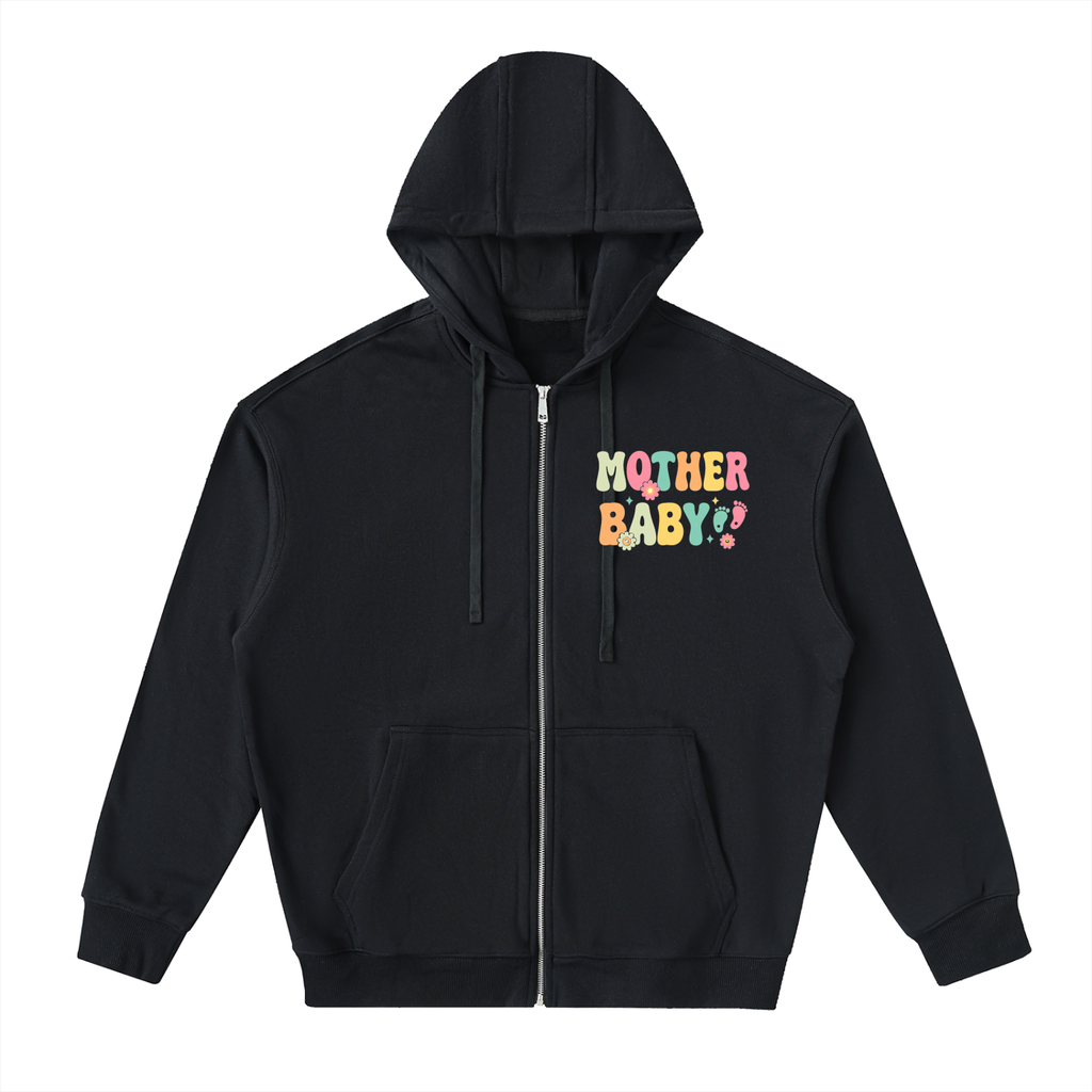 Mother Baby Multicolor- Adult Unisex Drop-Shoulder Zip Up Hoodie