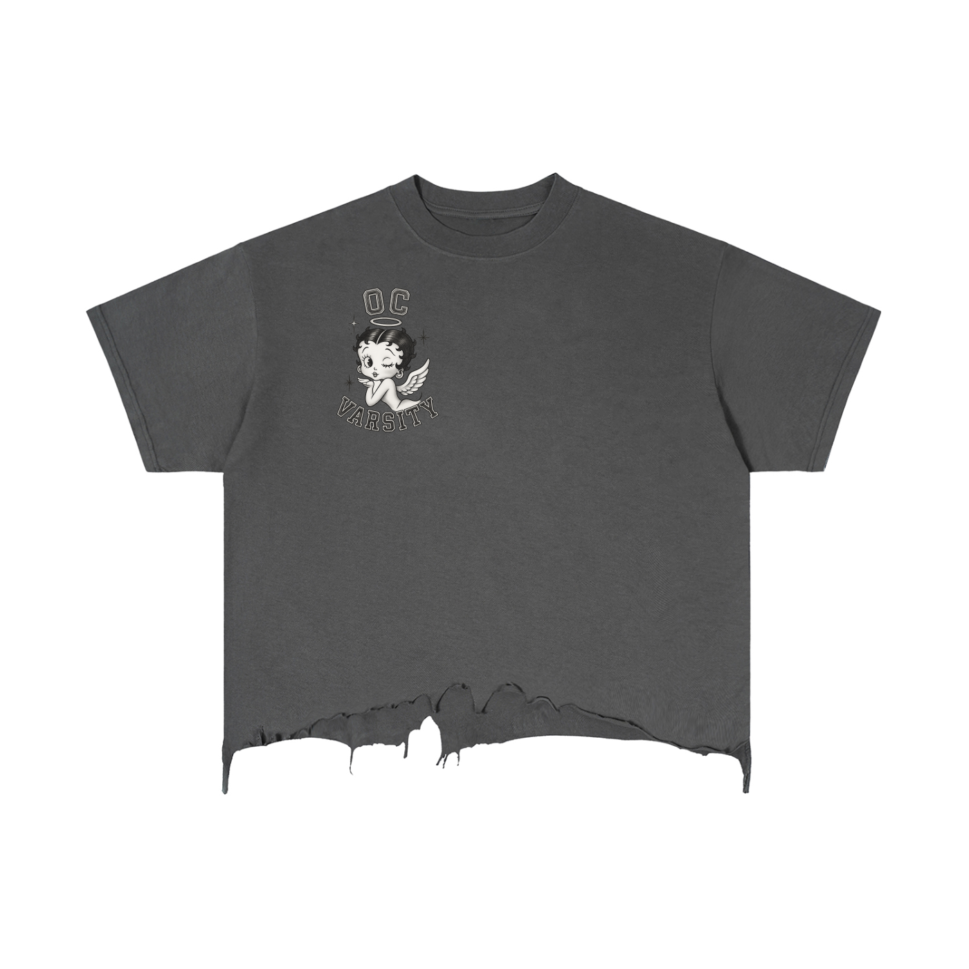 Angel Betty OC VARSITY- adult unisex Vintage Wash Boxy Distressed Hem T-Shirt