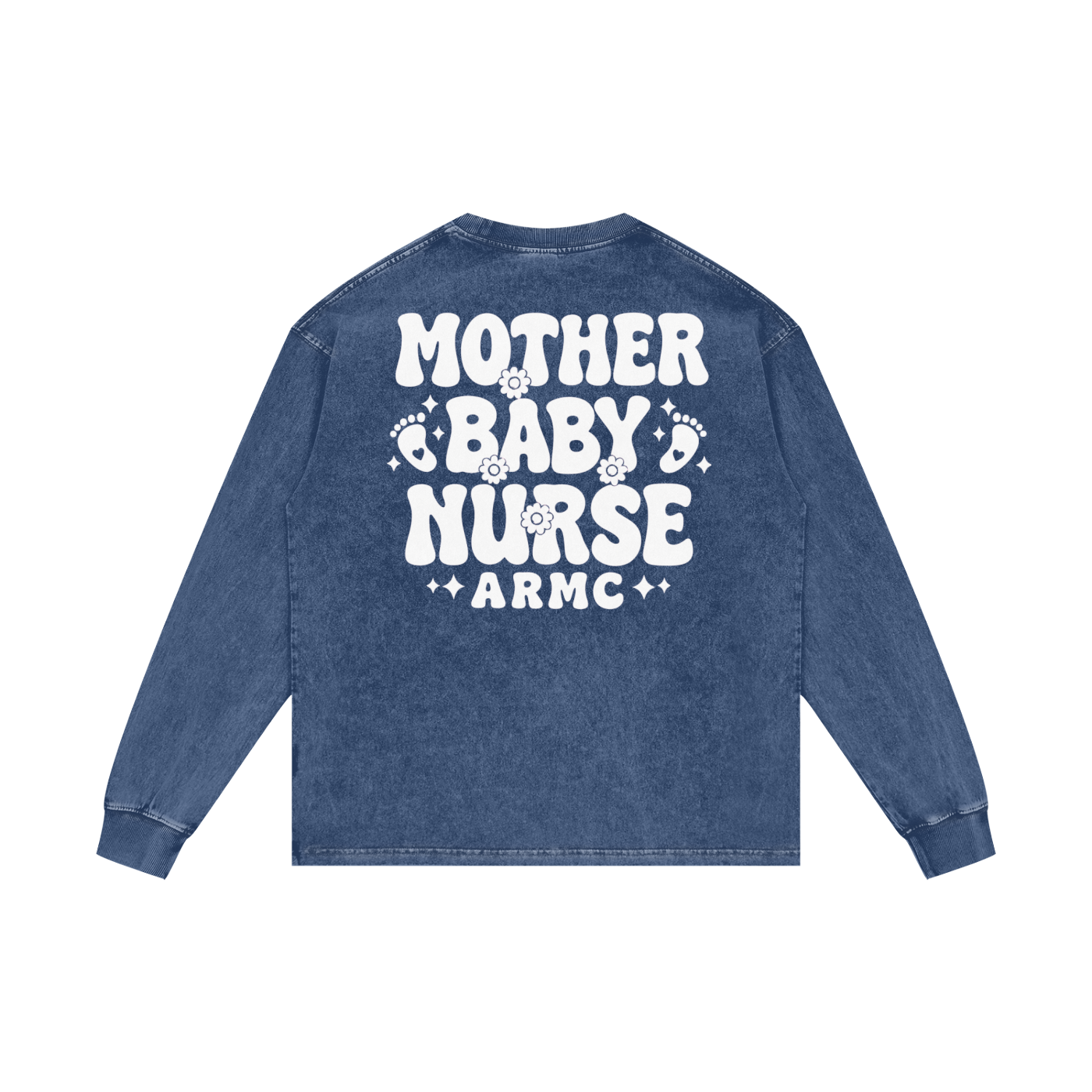 Mother Baby White Lettering- Adult Unisex Acid Wash Oversize Long Sleeve T-Shirt