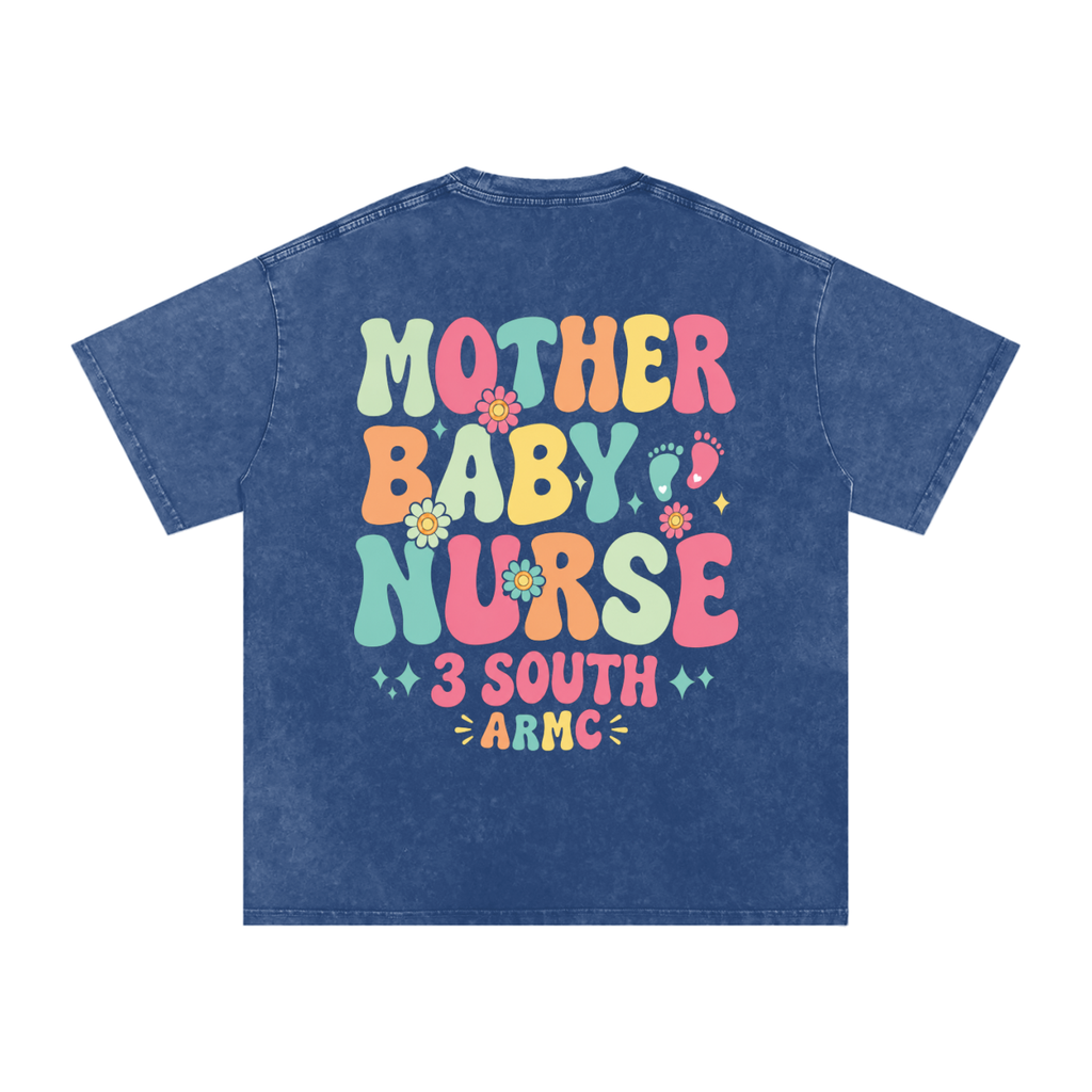 3 South Mother Baby- adult unisex Snow Washed Oversized Cotton T-Shirt