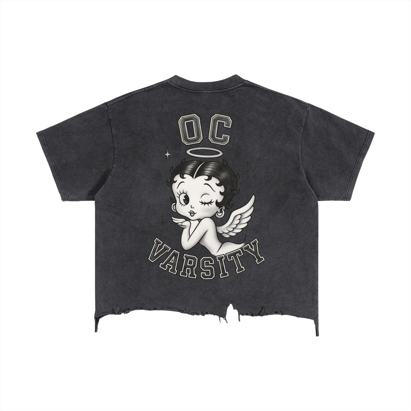 Angel Betty OC VARSITY- adult unisex Vintage Wash Boxy Distressed Hem T-Shirt