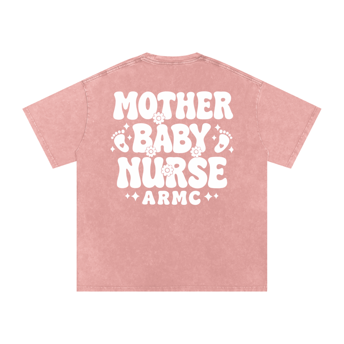 Mother Baby White Text- Adult Unisex Snow Washed Oversized Cotton T-Shirt