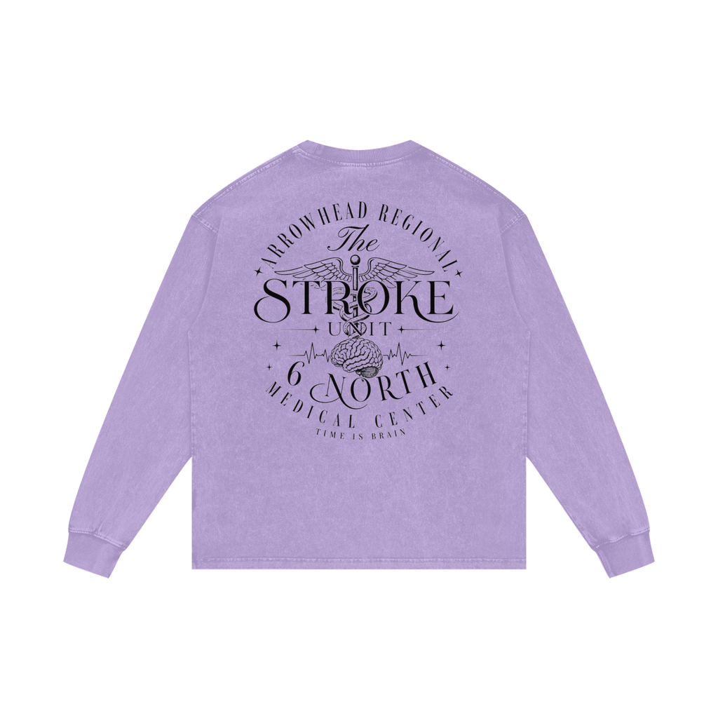 6 North Black Lettering - Acid Wash Oversize Long Sleeve T-Shirt