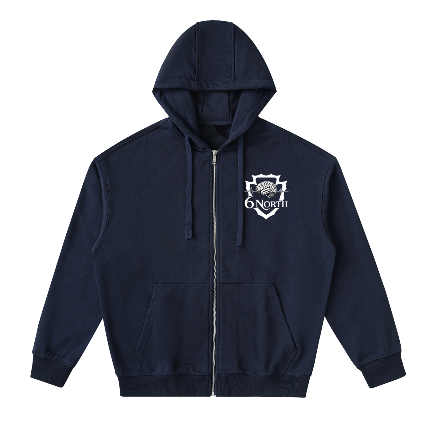 6 North white lettering- adult unisex Drop-Shoulder Zip Up Hoodie