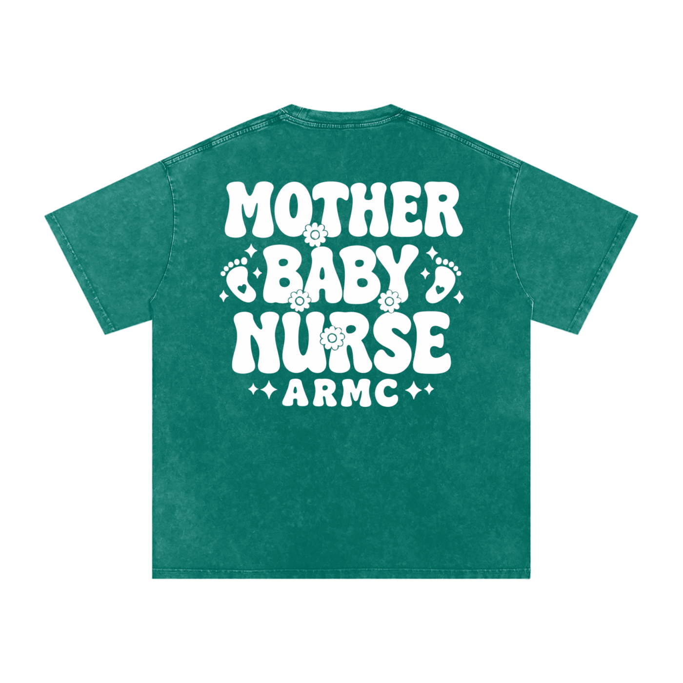 Mother Baby White Text- Adult Unisex Snow Washed Oversized Cotton T-Shirt