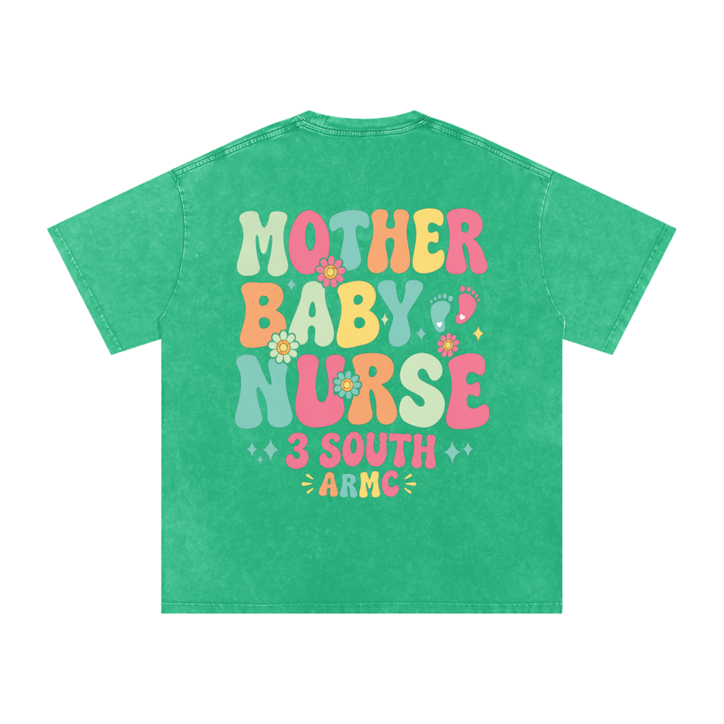 3 South Mother Baby- adult unisex Snow Washed Oversized Cotton T-Shirt