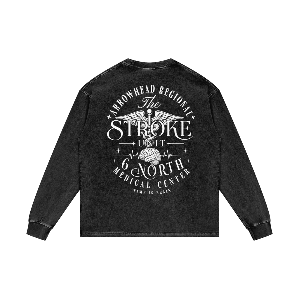 6 North White Lettering - Acid Wash Oversize Long Sleeve T-Shirt
