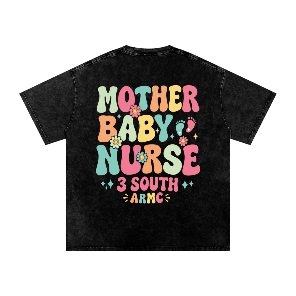 3 South Mother Baby- adult unisex Snow Washed Oversized Cotton T-Shirt
