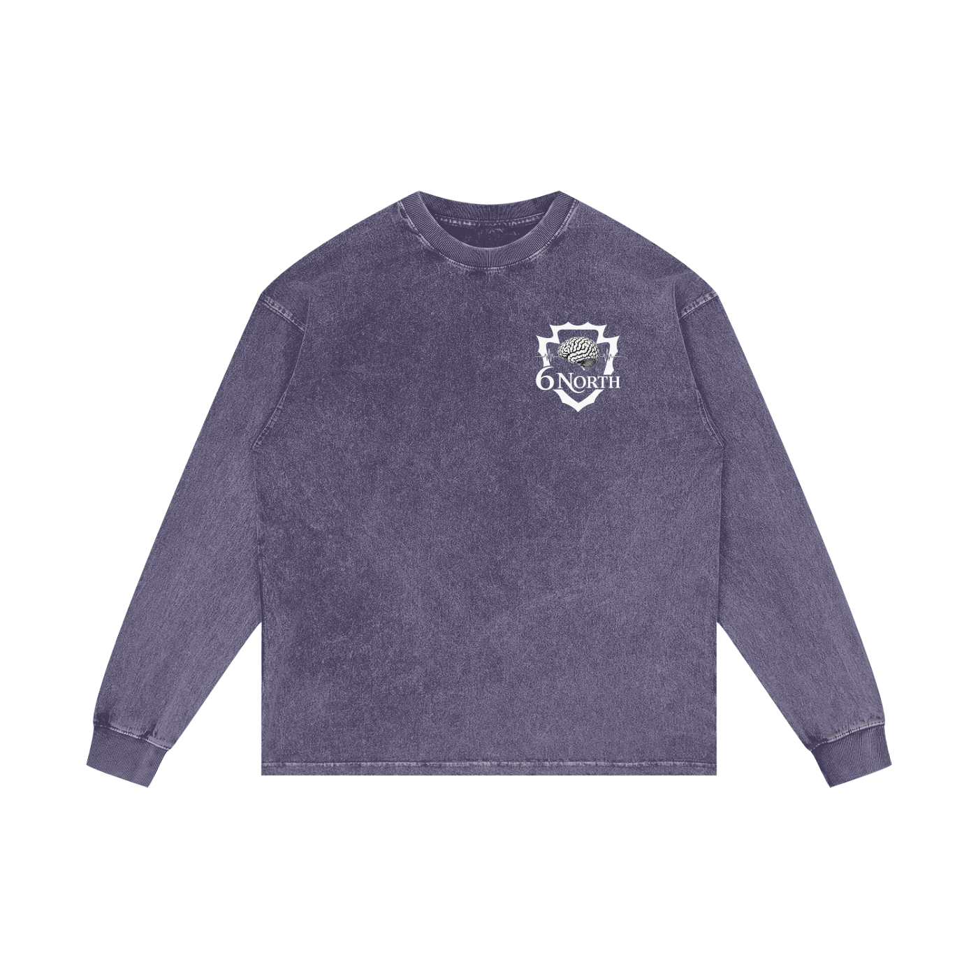 6 North White Lettering - Acid Wash Oversize Long Sleeve T-Shirt
