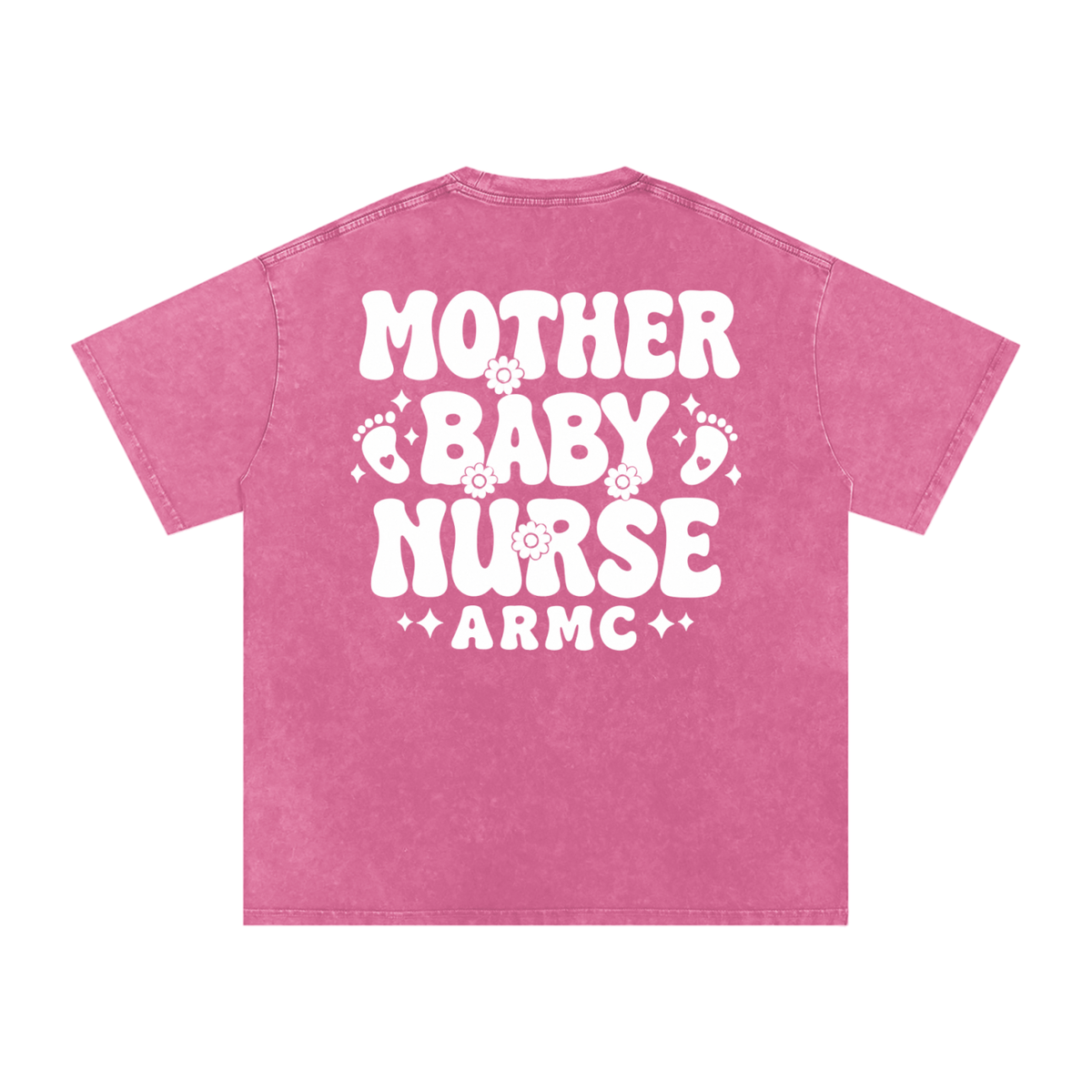 Mother Baby White Text- Adult Unisex Snow Washed Oversized Cotton T-Shirt