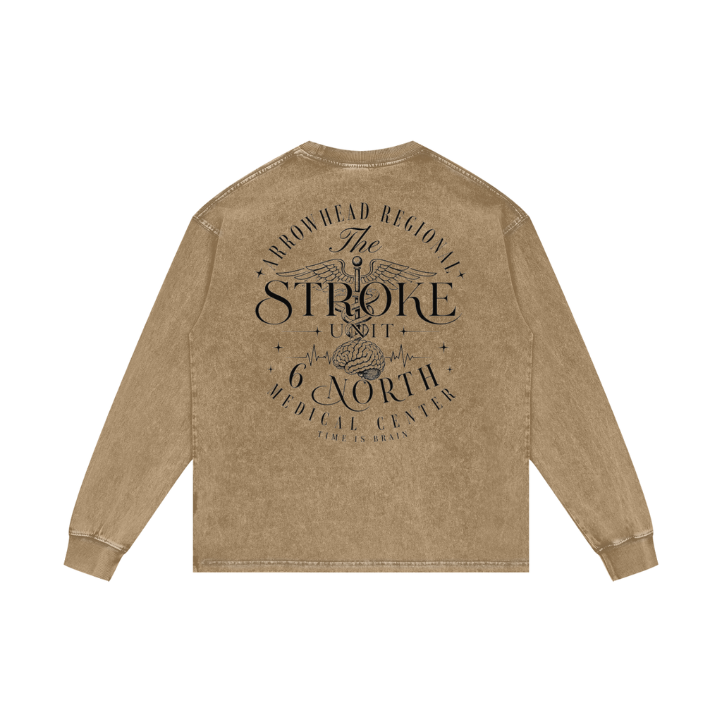 6 North Black Lettering - Acid Wash Oversize Long Sleeve T-Shirt